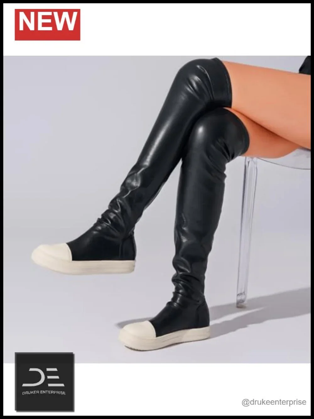 Thigh High Boots Women Flat Over Knee Round Toe Pull On Vegan PU Leather